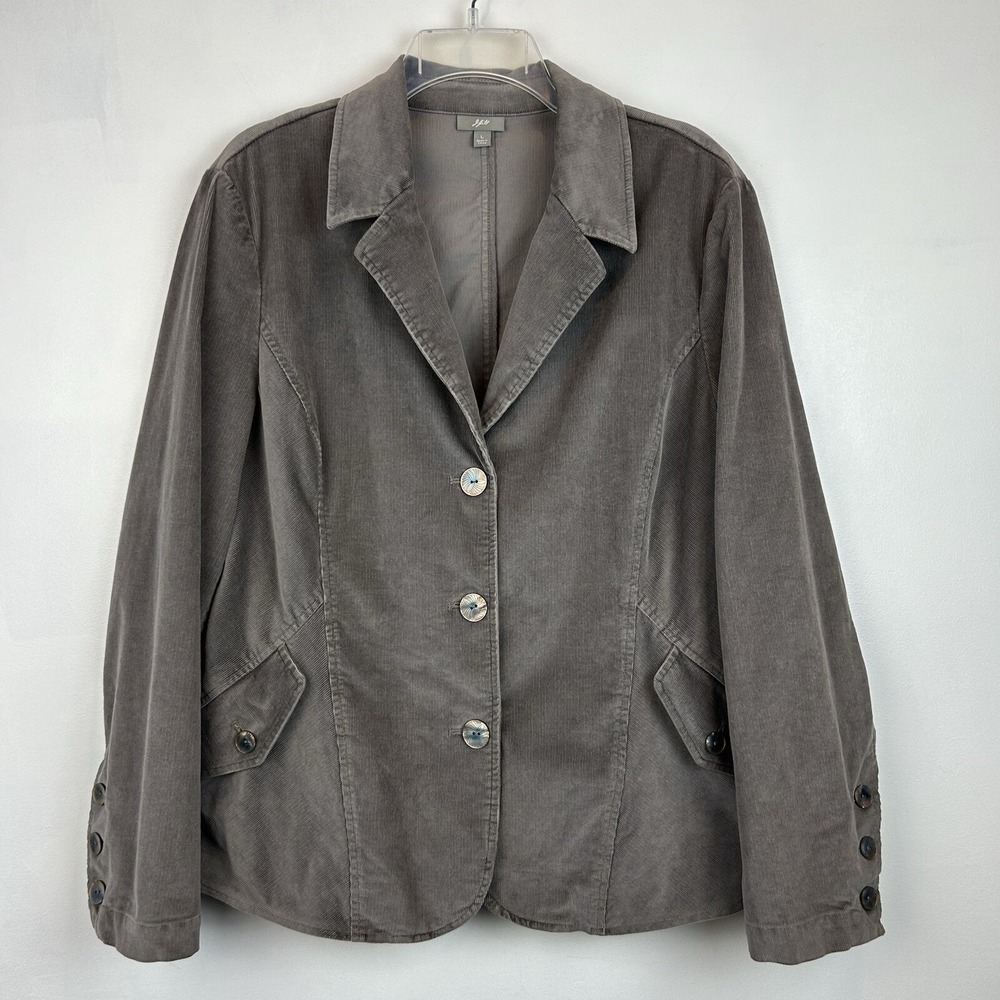 J. Jill Blazer Womens L Gray Corduroy Jacket Academia Slant Pockets Preppy